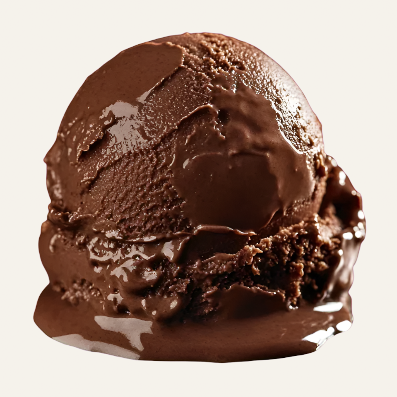 Chocolate ice cream scoop on a dark surface with a black background